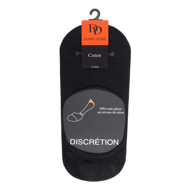 Chaussettes femme invisible en coton et bandes anti-glisse - Noir | Doré Doré