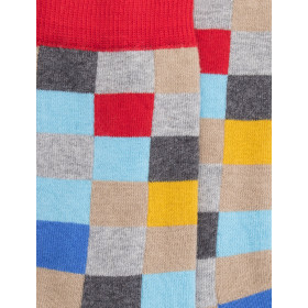 Chaussettes Echiquier multicolore en coton doux - Bord rouge | Doré Doré