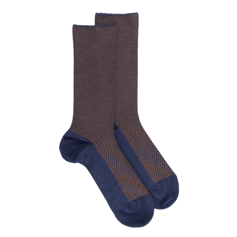 Chaussettes laine à motifs géométrique – Marron et bleu