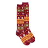 Chaussettes longues en coton pour femmes avec motif grec de Noël - Rouge amarante