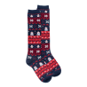 Chaussettes longues en coton pour femmes avec motif grec de Noël - Bleu Voilier