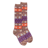 Chaussettes longues en coton pour femmes avec motif grec de Noël - Marron Caille | Doré Doré