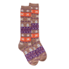 Chaussettes longues en coton pour femmes avec motif grec de Noël - Marron Caille | Doré Doré