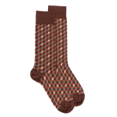 Chaussettes en coton égyptien pour hommes avec motifs de cubes en 3D - Marron cacao | Doré Doré