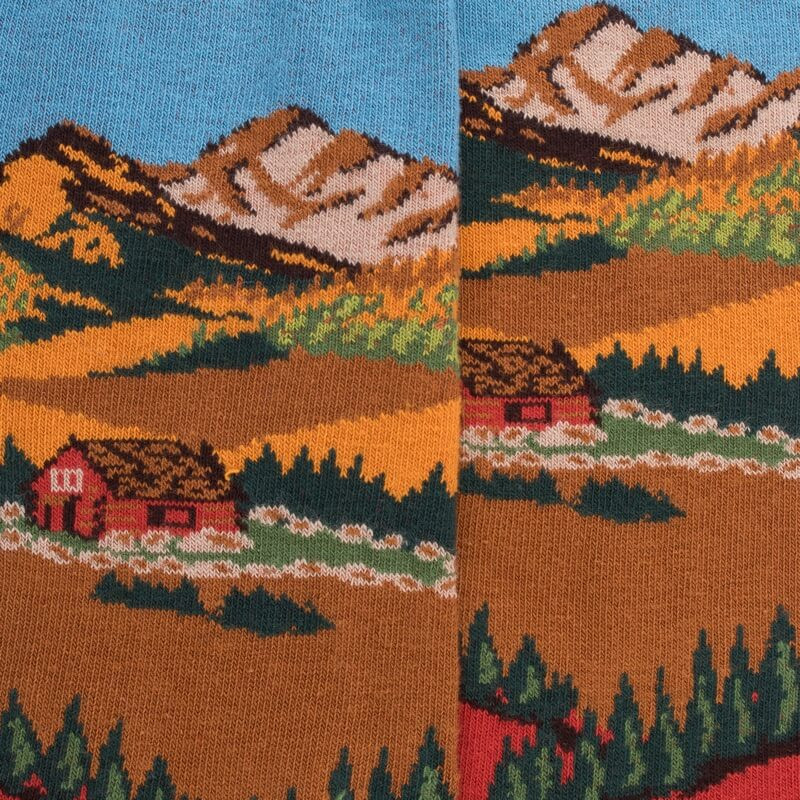 Chaussettes en coton pour hommes avec motifs de paysages de montagne - Orange cognac | Doré Doré