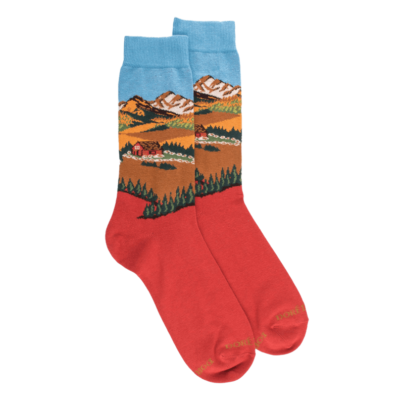 Chaussettes en coton pour hommes avec motifs de paysages de montagne - Orange cognac | Doré Doré