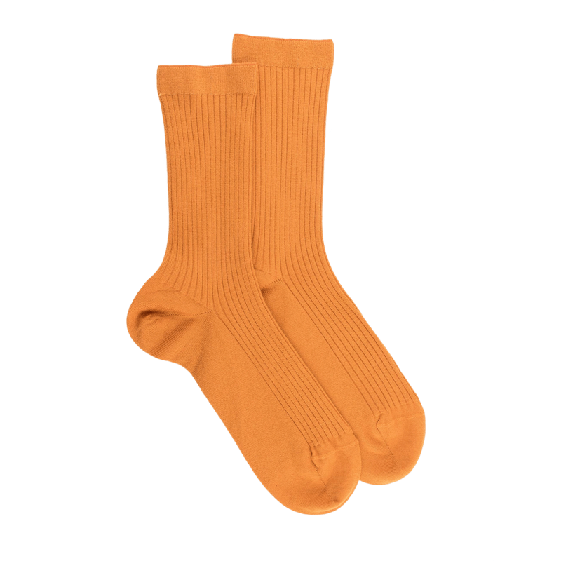 Chaussettes en laine unie côtelée pour femmes - Orange épices | Doré Doré