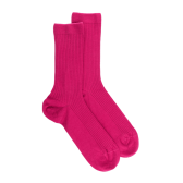 Chaussettes en laine unie côtelée pour femmes - Rose oléandre | Doré Doré