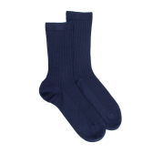 Chaussettes en laine unie côtelée pour femmes - Bleu Caban | Doré Doré