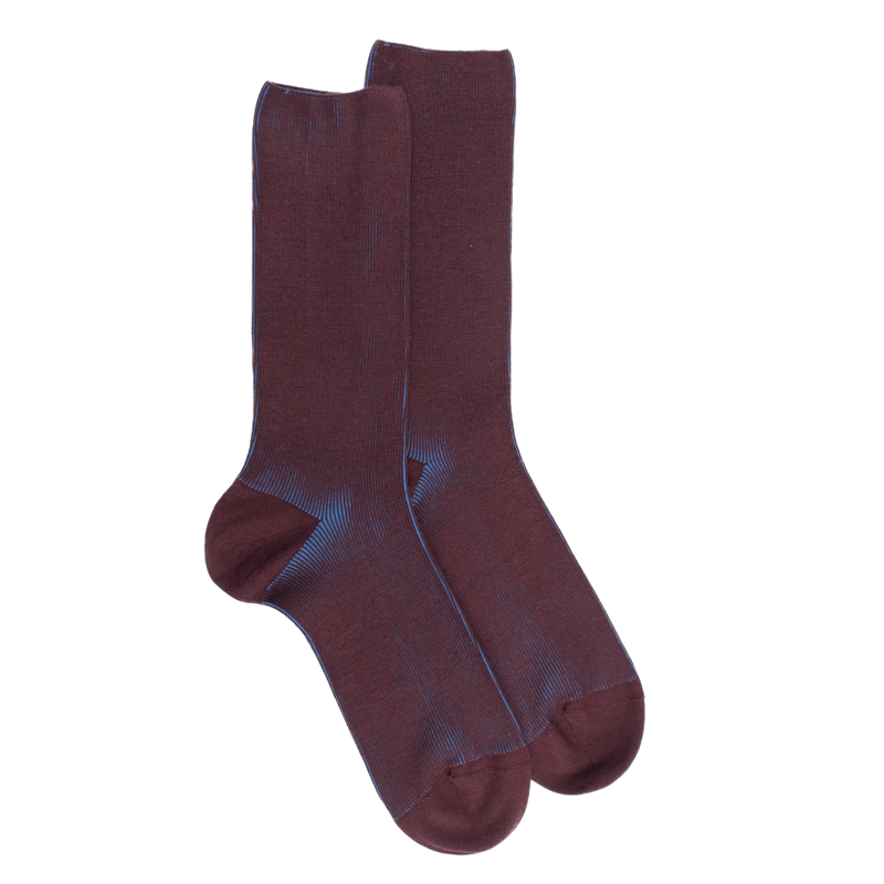 Chaussettes homme à côtes sans bord élastique en laine - Aubergine | Doré Doré