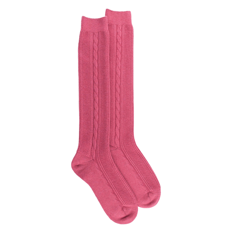 Mi-bas femme en laine et cachemire à motif torsadés - Rose antique | Doré Doré