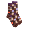 Chaussettes femme échiqiuer en coton égyptien - Marron cacao & Quetsche