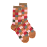 Chaussettes femme échiqiuer en coton égyptien - Camel & Beige baobab
