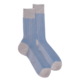 Chaussettes homme à côtes bicolores en fil d'Écosse - Gris Métal & Bleu Bassin | Doré Doré