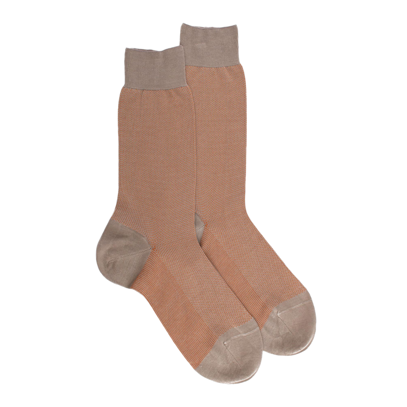 Chaussettes homme en fil d'Écosse renforcé à motifs caviar - Gris & Orange cognac | Doré Doré