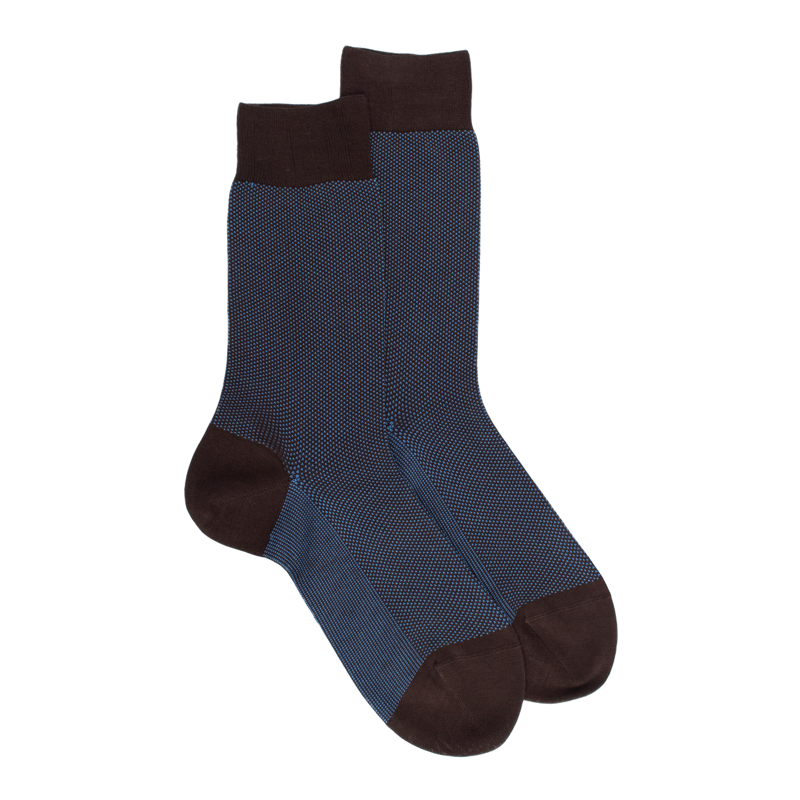 Chaussettes homme en fil d'Écosse renforcé à motifs caviar - Couleur café & Bleu Bassin | Doré Doré