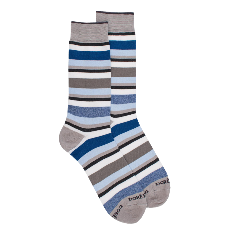 Chaussettes homme à rayures en fil d'Écosse - Gris Métal & Bleu | Doré Doré