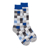 Chaussettes homme échiquier en coton - Gris Rocheux & Bleu | Doré Doré