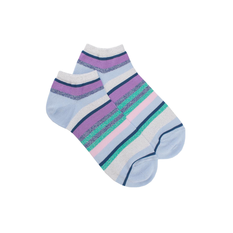 Socquettes femme à rayures en coton avec effet brillant - Azuline & Blanc | Doré Doré