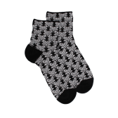 Socquettes pour femmes en fil d'Ecosse avec motifs de fleurs en forme de cœur avec effet scintillant. - Noir | Doré Doré