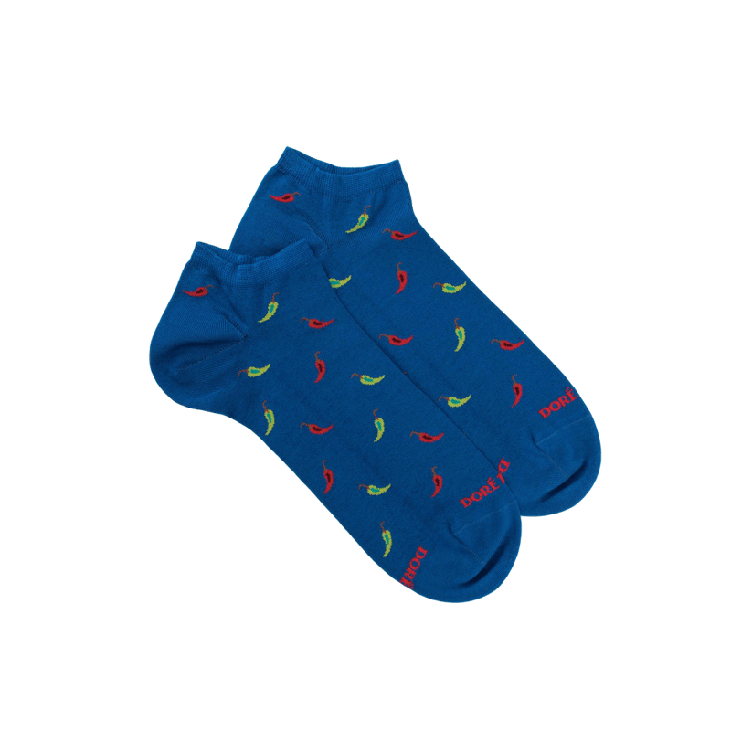 Chaussons pour hommes en fil d'Ecosse à motifs des piments - Bleu Cosmos | Doré Doré