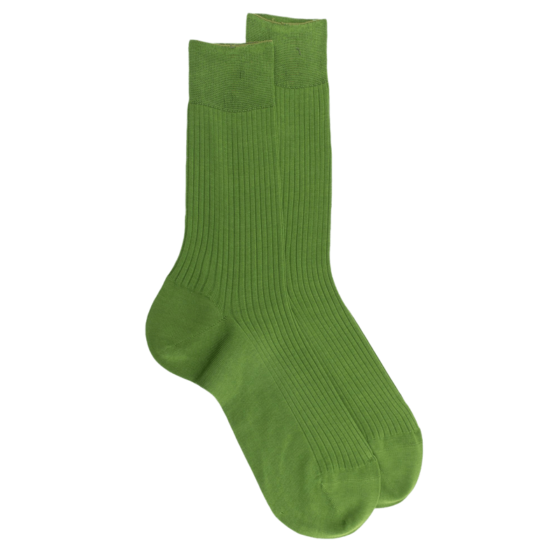 Chaussettes côtelées pour hommes en fil d'Ecosse 100% uni - Vert Campagne | Doré Doré