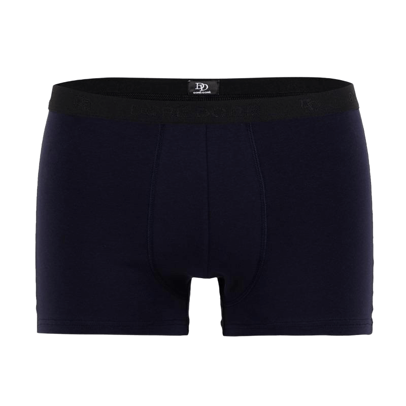 Boxer pour homme en coton stretch uni avec bande élastique siglée - Bleu marine foncé | Doré Doré