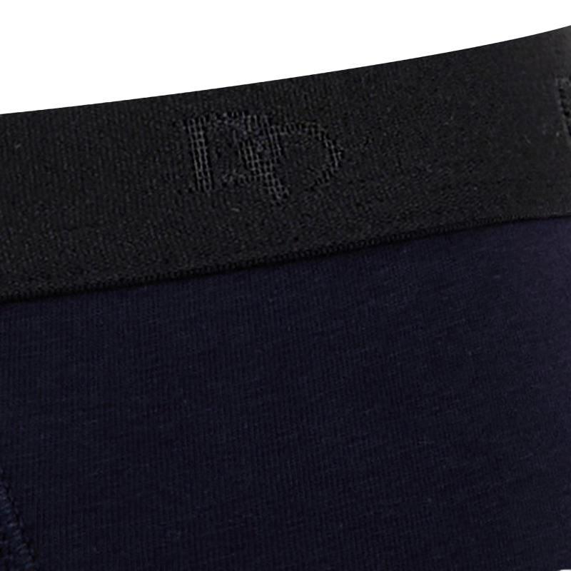 Boxer pour homme en coton stretch uni avec bande élastique siglée - Bleu marine foncé | Doré Doré