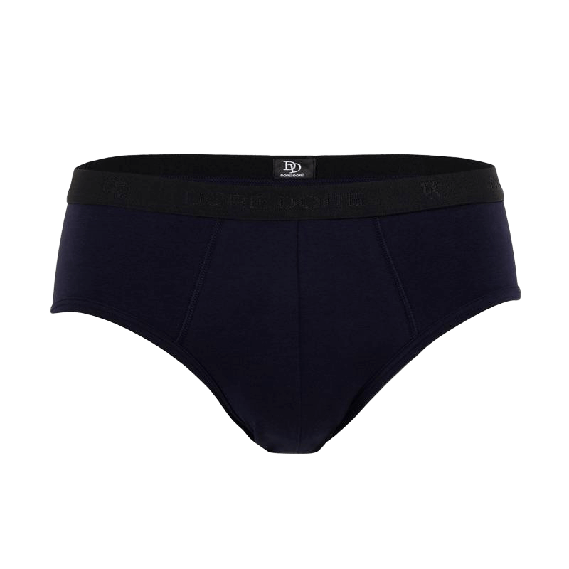 Slip pour homme en coton extensible uni avec bande élastique siglée - Bleu marine foncé | Doré Doré