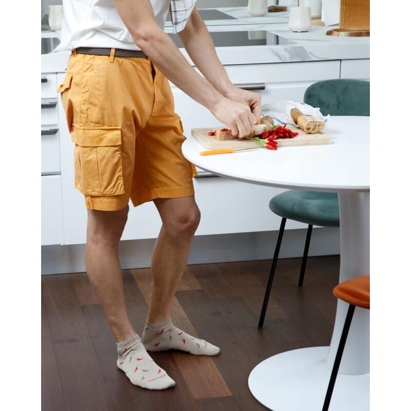 Chaussons pour hommes en fil d'Ecosse à motifs des piments - Beige Grège | Doré Doré