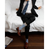 Chaussettes homme à côtes bicolores en fil d'Écosse - Gris Métal & Bleu Bassin | Doré Doré