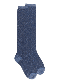 Chaussettes longues pour femmes en coton égyptien et cachemire avec effet brillant à motifs de diamants - Bleu marine foncé | Do