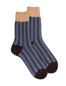 Chaussettes à côtes pour femmes en laine vierge de riz, viscose et cachemire - Marron Chocolat | Doré Doré