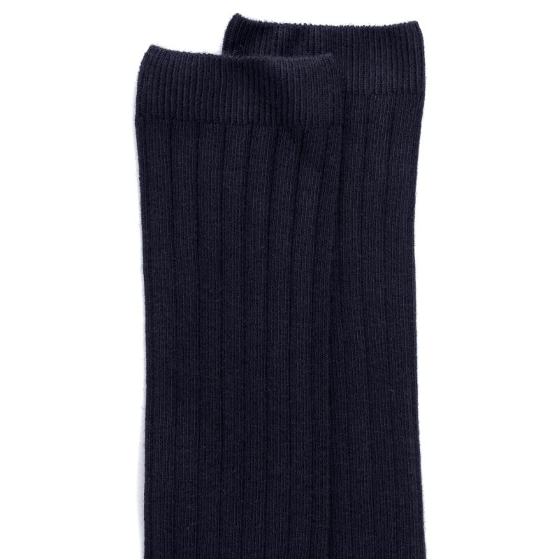 Chaussettes hautes côtelées bleu foncé en coton doux pour enfants | Doré Doré