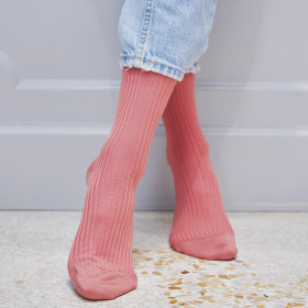 Chaussettes femme à côtes en fil d'Écosse - Rose Jouy | Doré Doré