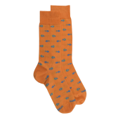 Chaussettes fantaisie homme en fil d'écosse motif poissons - Orange | Doré Doré