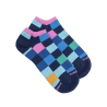 Socquettes femme échiqiuer en coton égyptien - Bleu marine et rose | Doré Doré