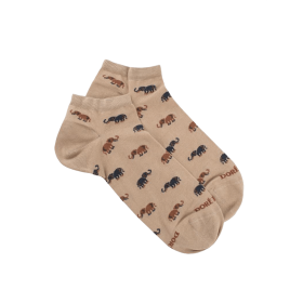 Socquettes homme en coton à motifs éléphants - Beige Grège | Doré Doré