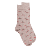 Chaussettes homme en coton à motifs vélos - Beige Sahara & Rouge Ponceau | Doré Doré