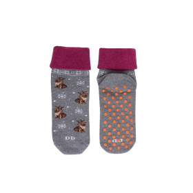 Chaussettes anti-dérapantes  fantaisie motifs chien et neige | Doré Doré