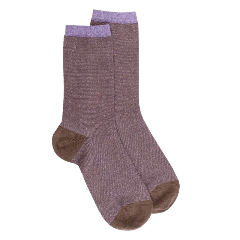 Chaussettes en laine à mini rayures brillantes - Marron | Doré Doré