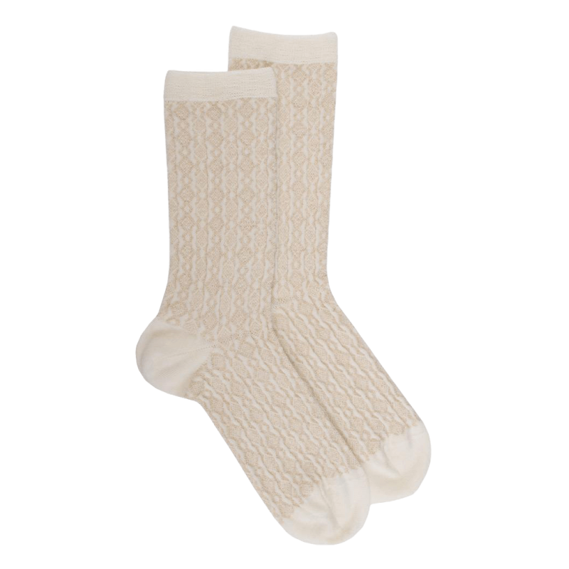 Chaussettes laine motif grec - Ecru | Doré Doré