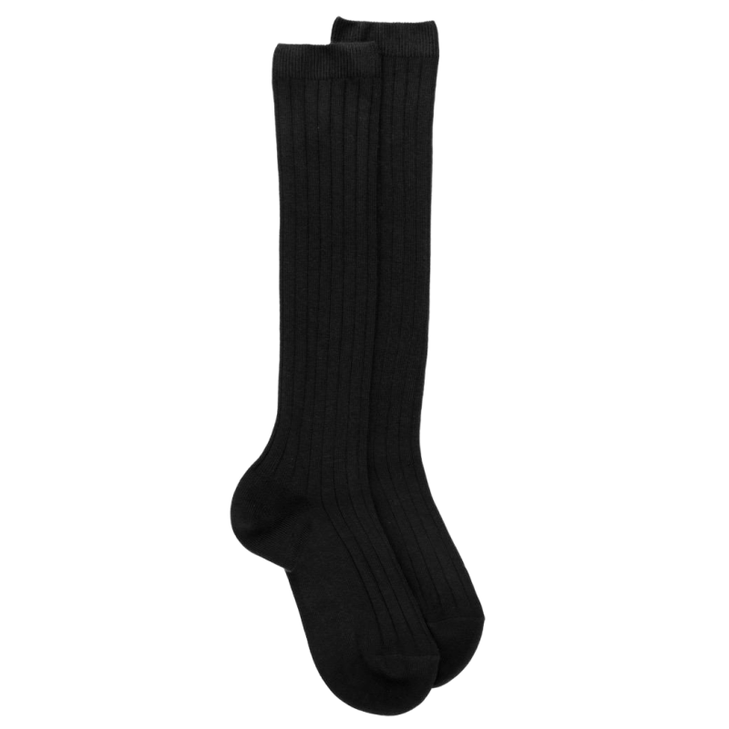 Chaussettes hautes côtelées noires en coton doux pour enfants | Doré Doré