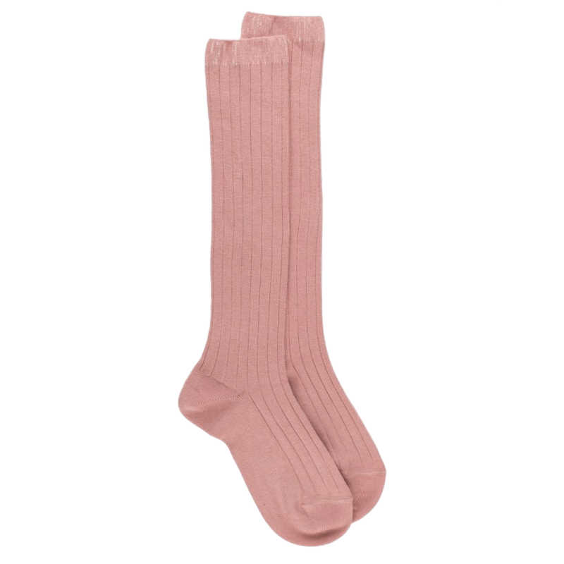 Chaussettes hautes côtelées rose en coton doux pour enfants