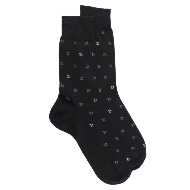 Chaussettes Homme pur fil d'écosse motif DD - Noir | Doré Doré