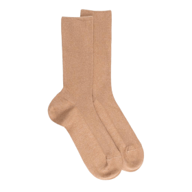 Chaussettes sans bord élastique en coton égyptien - Spécial jambes sensibles - Beige désert | Doré Doré