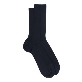 Chaussettes homme jambe sensible sans bord élastique en fil d'Ecosse - Bleu foncé | Doré Doré