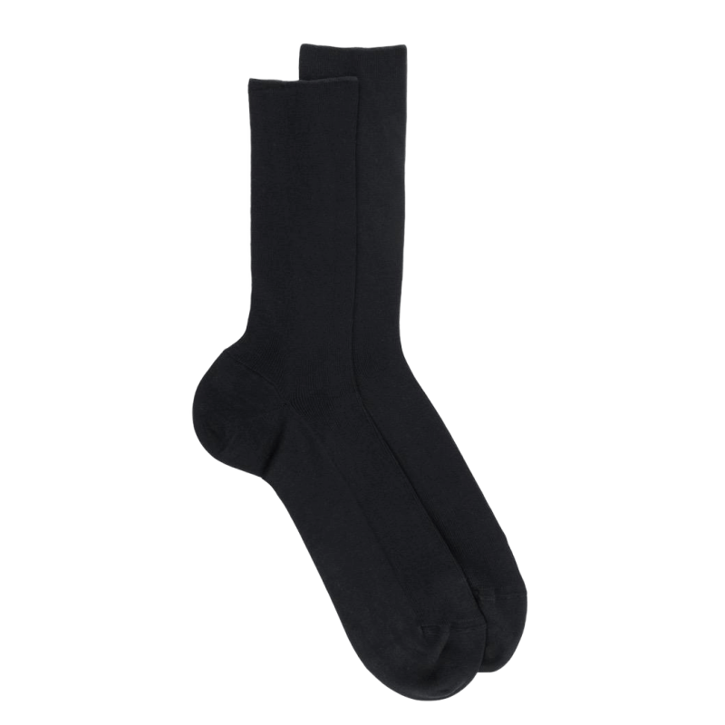 Chaussettes homme jambe sensible sans bord élastique en fil d'Ecosse - Noir | Doré Doré