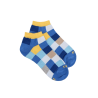 Socquettes enfant à carreaux en coton - Bleu Bassin & Jaune Papaye