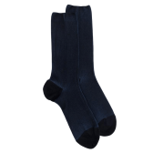 Chaussettes homme à côtes sans bord élastique en fil d'Écosse - Bleu marine | Doré Doré